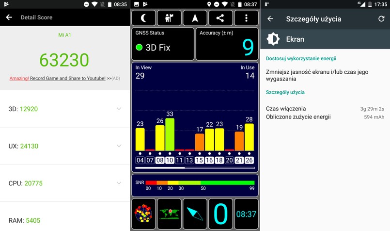 Xiaomi Mi A1 AnTuTu Benchmark, GPS, czas pracy na baterii