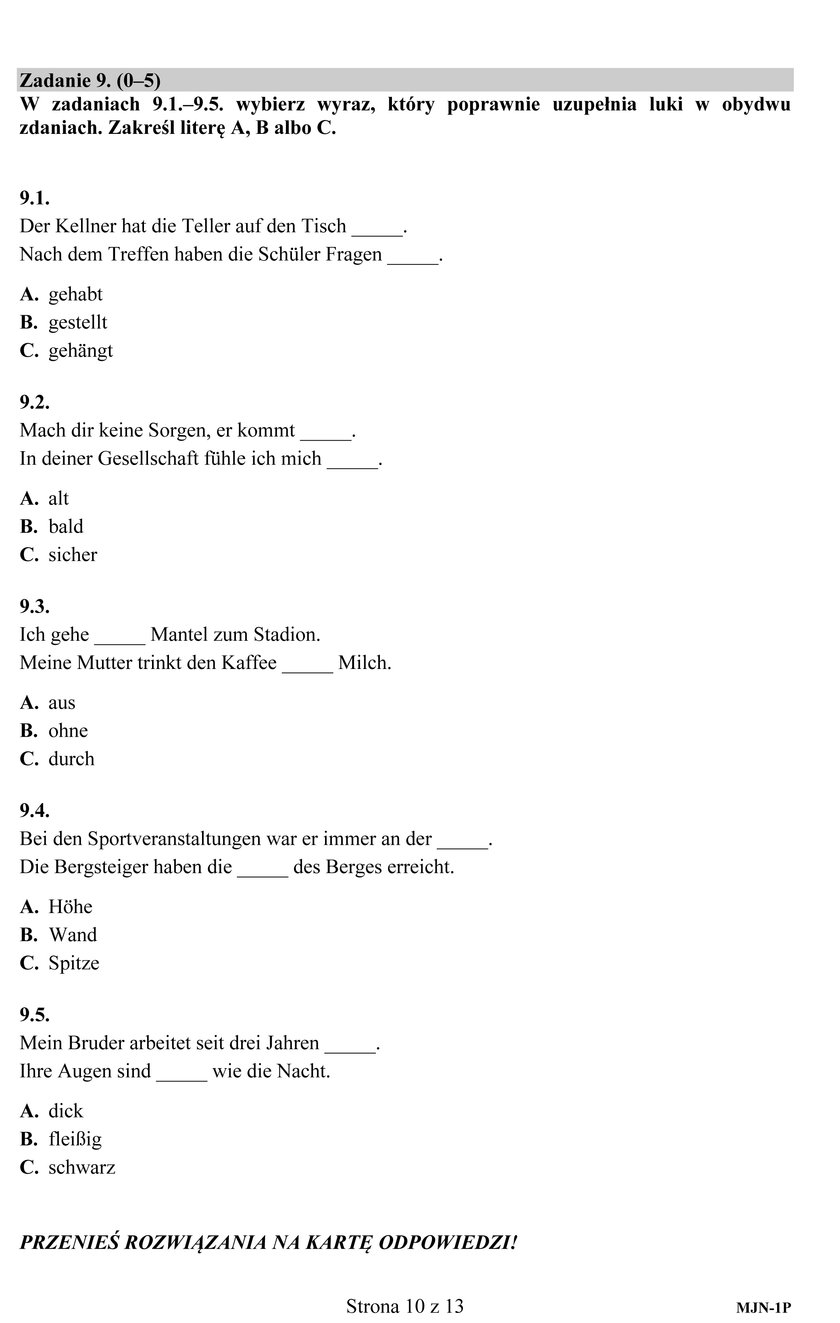 Arkusze egzaminacyjne - niemiecki na poziomie podstawowym