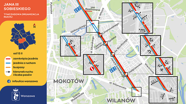 Tramwaj do Wilanowa: Sobieskiego - czasowa organizacja ruchu, drugi etap (od 15.02)