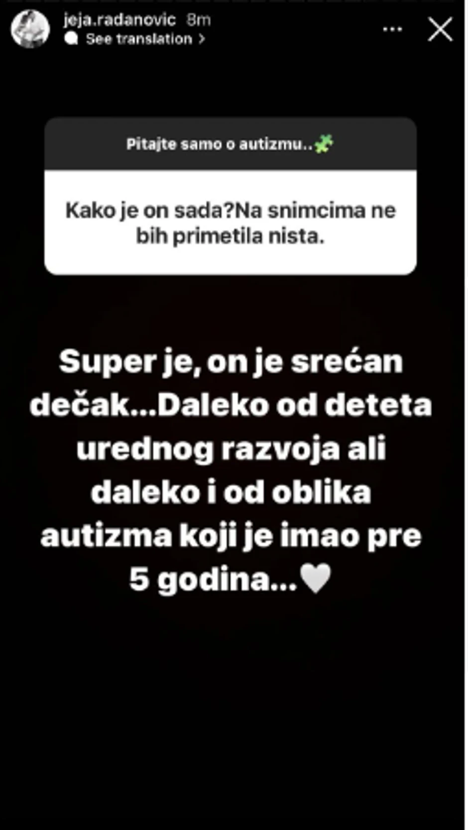 Jelena Radanov o sinu koji je autističan