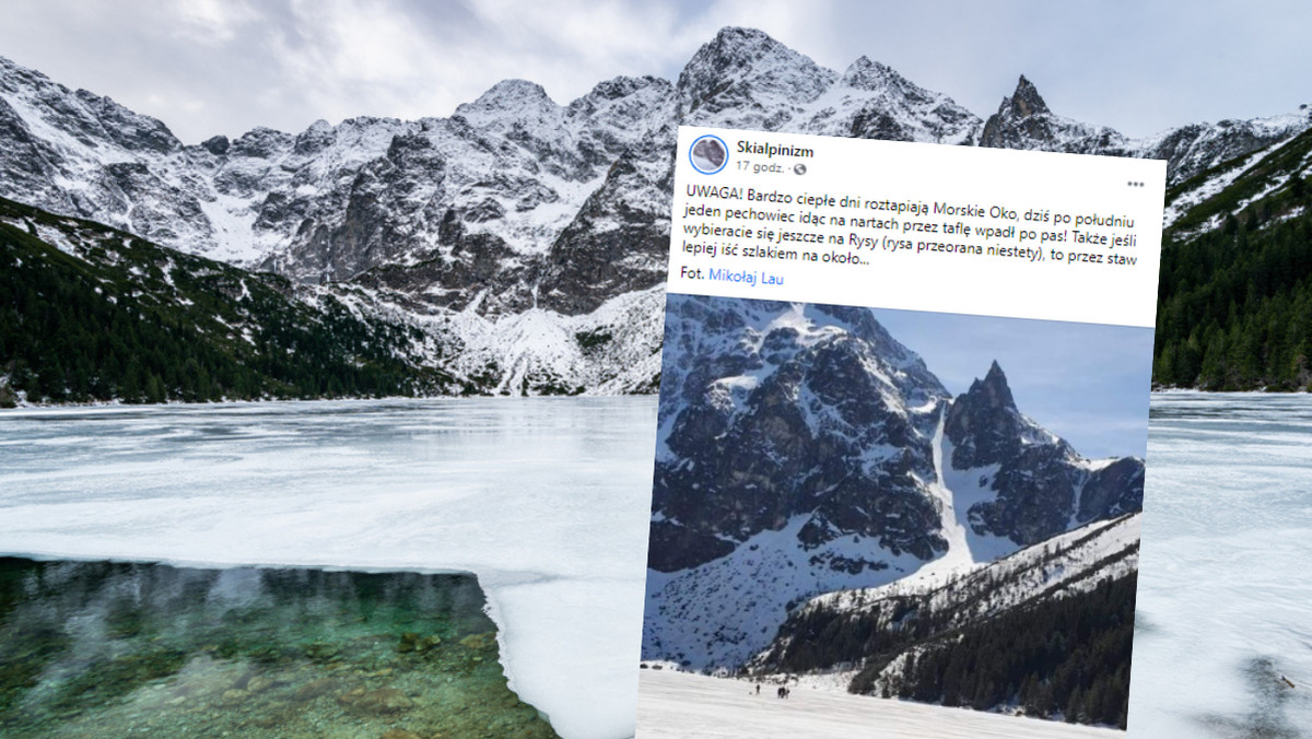 Morskie Oko. Narciarz wszedł na rozmarzający staw. Lód pękł 