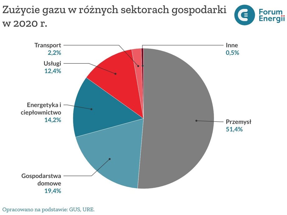 Przemysł odpowiada w Polsce za nieco ponad 50 proc. zużycia gazu, gospodarstwa domowe za około 20 proc. 