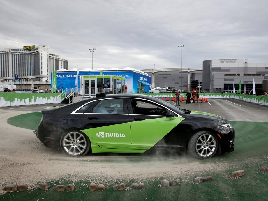 An autonomous-driving Lincoln MKZ equipped with Nvidia technology.