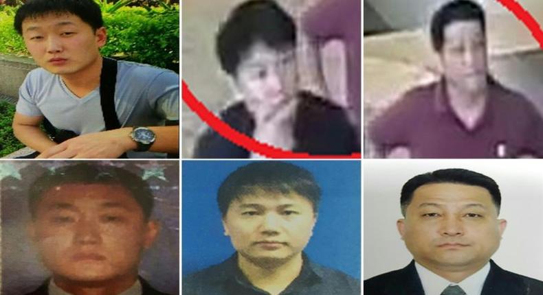 Malaysian police have identified North Koreans they want to speak to over the killing of Kim Jong-Nam: (L to R, top and bottom) Ri Ji U, airline employee Kim Uk Il, and diplomat Hyon Kwang Song
