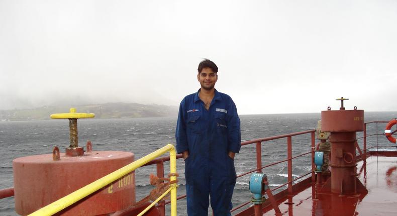 Chirag Bahri worked as an engineer on merchant vessels like tankers, bulk carriers, and offshore support vessels from 2003 until 2012. Courtesy of Chirag Bahri