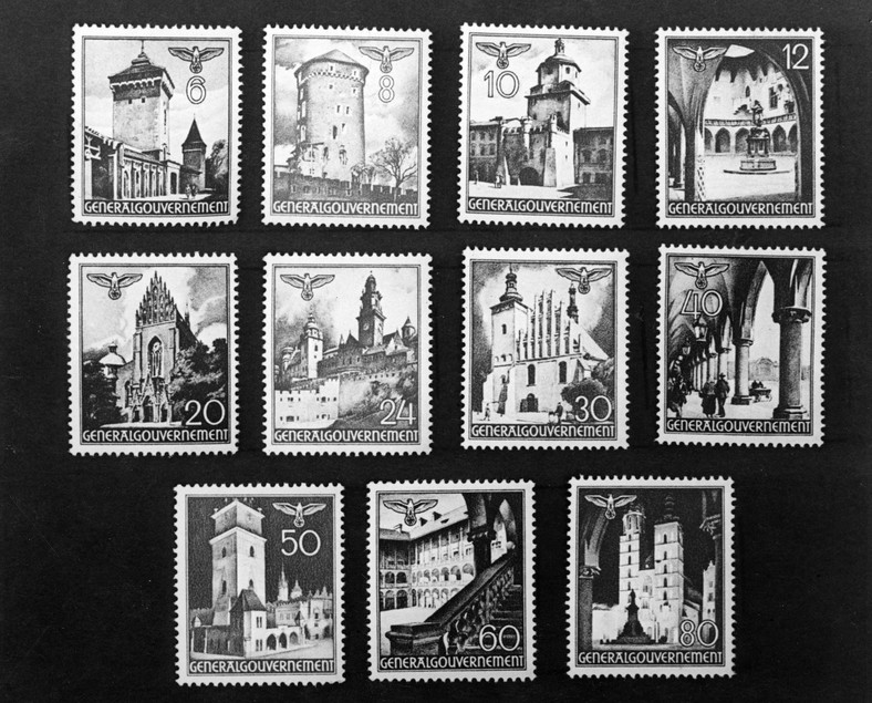 Znaczki pocztowe z widokami polskich zabytków wyemitowane przez Niemiecką Pocztę Wschód