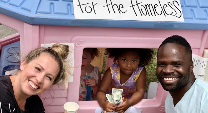 Ashanti Frimpong and her parents Erica & Akwasi Frimpong in front of Ashanti’s lemonade stand June 13, 2020