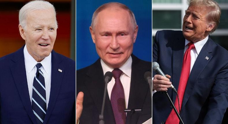 Joe Biden (left), Vladimir Putin (center), and Donald Trump (right).Anna Moneymaker via Getty Images; Contributor via Getty Images; Win McNamee via Getty Images