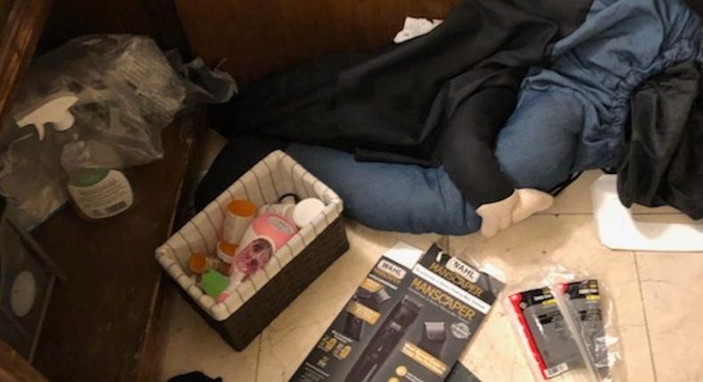 An image provided to Business Insider appears to show a human dummy alongside packets of zip ties in Alison Weinsweig's apartment.Courtesy of Alison Weinsweig