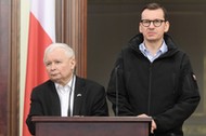 Kijów, Ukraina, 15.03.2022. Premier RP Mateusz Morawiecki oraz wicepremier Jarosław Kaczyński wzięli udział w konferencji prasowej po spotkaniu premierów państw UE w Kijowie.