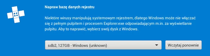 Typowy skutek infekcji trojanem BKA-Trojan: Windows uruchamia się z fałszywym pulpitem. Z Płytą Ratunkową rozwiążemy taki problem jednym kliknięciem.