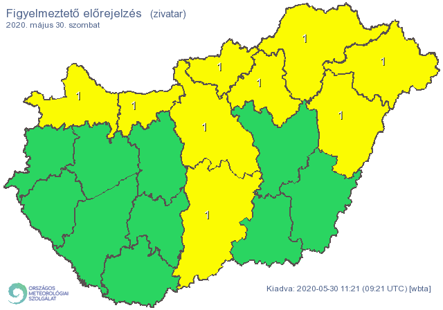 Északon és az ország középső részén alakulhatnak ki zivatarok / Forrás: Met.hu