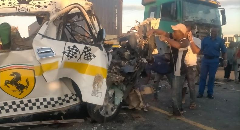 Tragic accident that killed 18  people and injured 2 others in Mwembeni Area along the Nairobi - Mombasa Highway