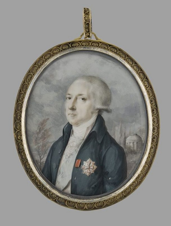 Eduard Ströhling - "Portret księcia Adama Kazimierza Czartoryskiego, generała Ziem Podolskich na tle świątyni Sybilli w Puławach" (1800)