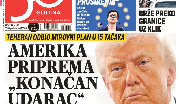 Blic naslovna strana za 27.3.