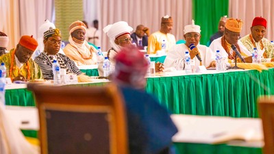 President Bola Tinubu meets with representatives of Nigerian traditional rulers in Aso Rock Villa on Friday, June 9, 2023. [Presidency]