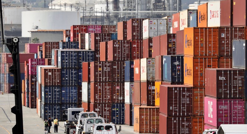 Containers at the port of Los Angeles, California, US.
