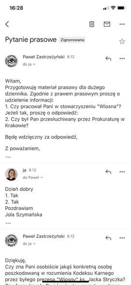 Screeny rozmów z Jolą Szymańską