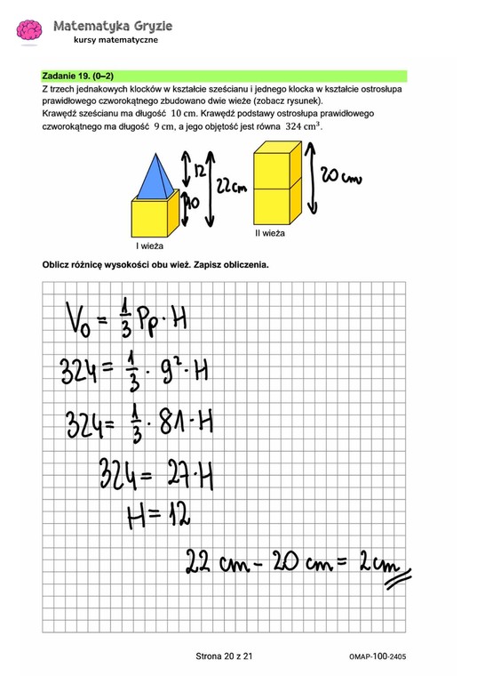 Egzamin ósmoklasisty 2024. Matematyka [ARKUSZE CKE i ODPOWIEDZI]. Zadanie 19