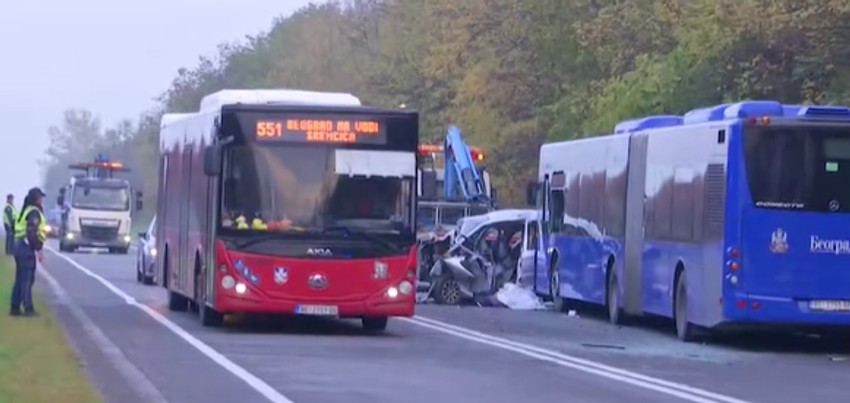 Sudar autobusa i automobila kod Obrenovca