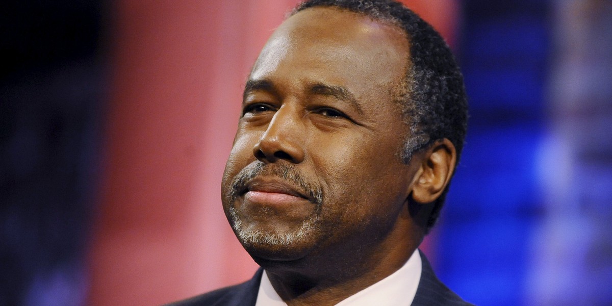 Ben Carson appears during a commercial break in a campaign town hall hosted by CNN in Greenville, South Carolina, February 17, 2016.