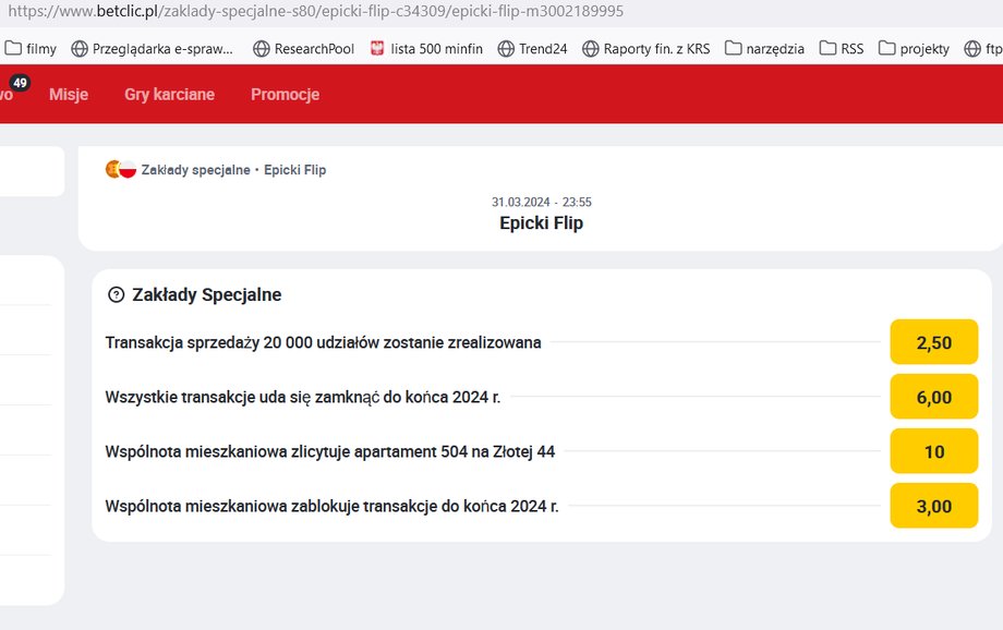 Zakłady specjalne na Betclic na powodzenie przedsięwzięcia Rafała Zaorskiego