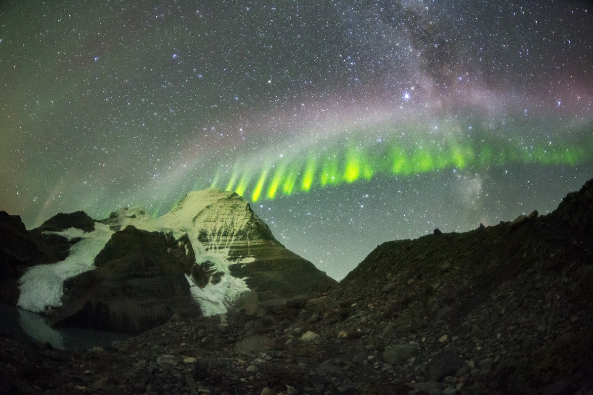 Steve, zorza, niebo, gwiazdy, noc