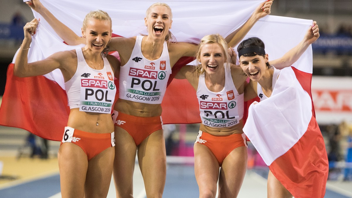 Sztafeta 4x400 m w składzie: Anna Kiełbasińska, Iga Baumgart-Witan, Małgorzata Hołub-Kowalik i Justyna Święty- -Ersetic zdobyła złoty medal halowych mistrzostw Europy w Glasgow, 3 marca 2019 r.