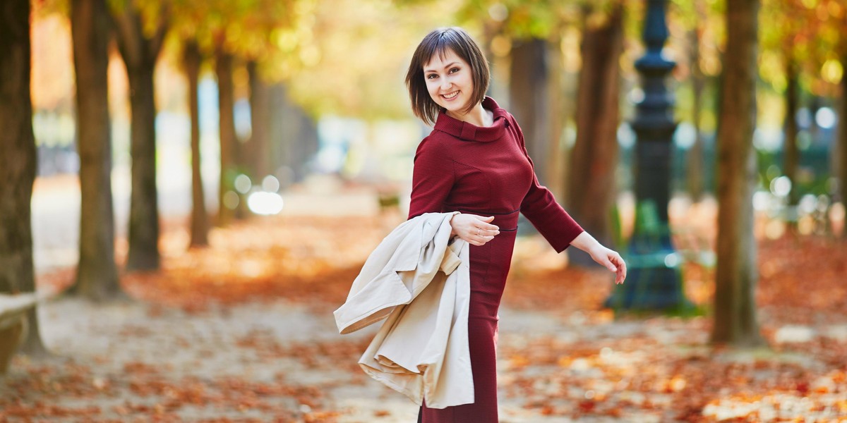 Woman in Paris on a bright fall day