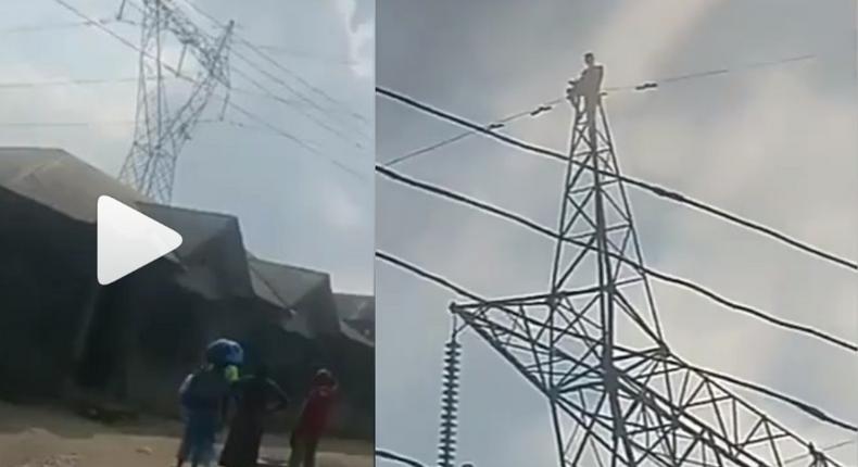 Pastor climbs high tension electricity pole and threatens to jump to death (video)