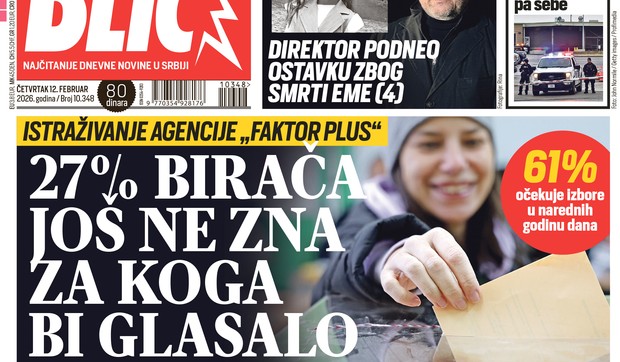 Blic naslovna strana za 12.2.
