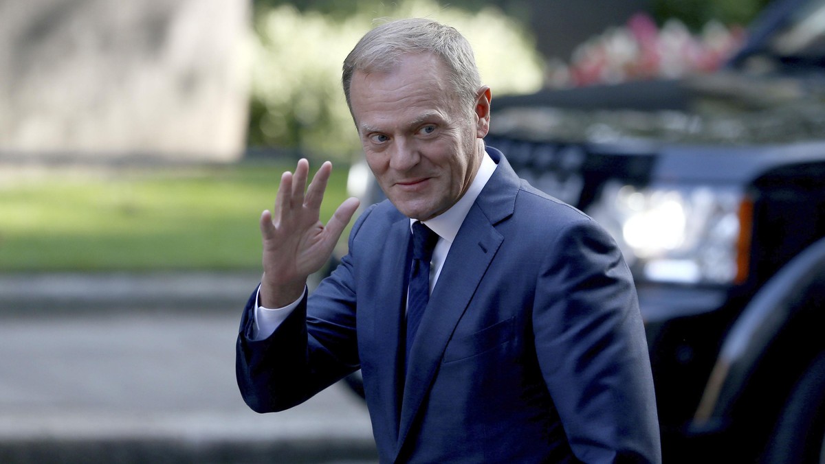 European Council President Donald Tusk arrives in Downing Street in London