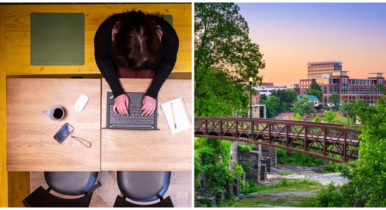 Columbus, Georgia, one of the places on MakeMyMoves top destinations for remote workers list.Left: Photo by Sebastian Kahnert/picture alliance via Getty Images. Right: SeanPavonePhoto
