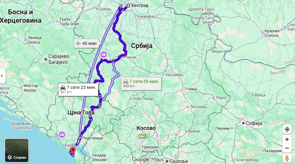 Put od Beograda do Bara iznosi 499 kilometara