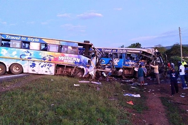 5 Killed, 62 rushed to Hospital as two Modern Coast Buses collide along Mombasa-Nairobi highway