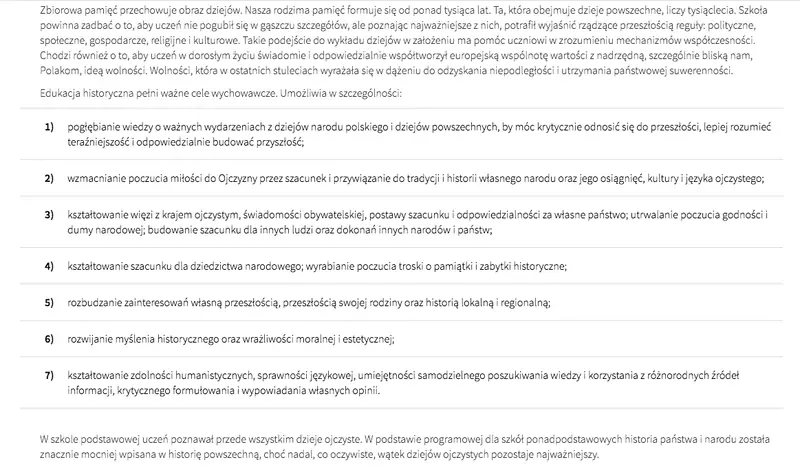 Fragment podstawy programowej z historii dla liceum i technikum