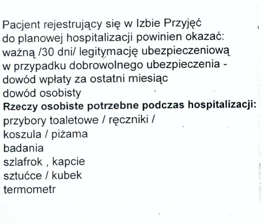 Do szpitala musisz wziąć termometr