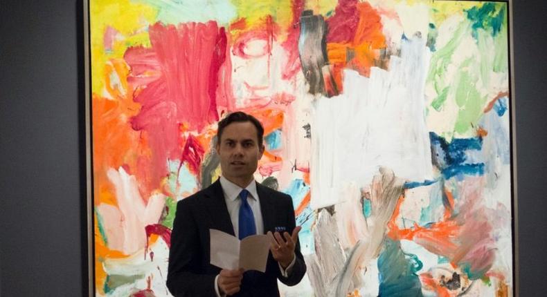 A Christie's official speaks in front of Untitled XXV by Willem de Kooning in New York during a press preview