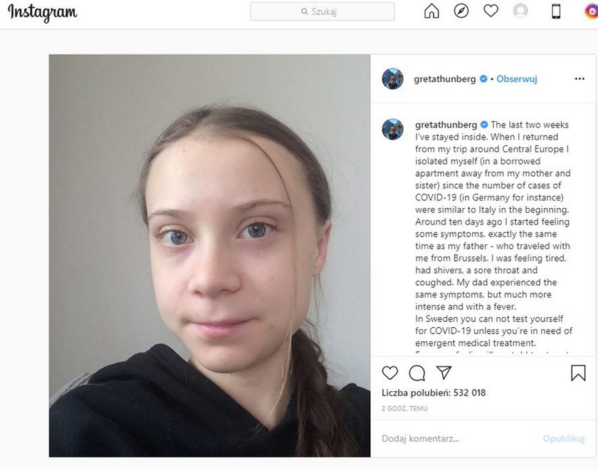 Greta Thunberg miała koronawirusa?