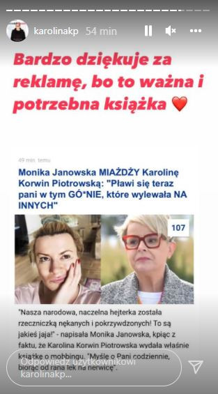 Karolina Korwin Piotrowska komentuje wypowiedź Moniki Janowskiej
