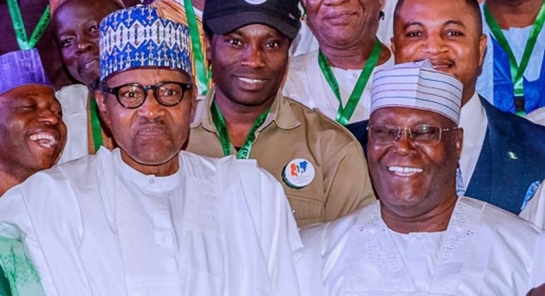 President Muhammadu Buhari (left) and Atiku Abubakar, a former vice president (right), are the front runners for the February 16 presidential election [Twitter/@BashirAhmaad]