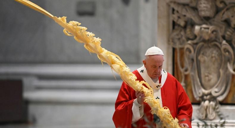 Pope Francis celebrated Palm Sunday mass behind closed doors at St Peter's on Sunday