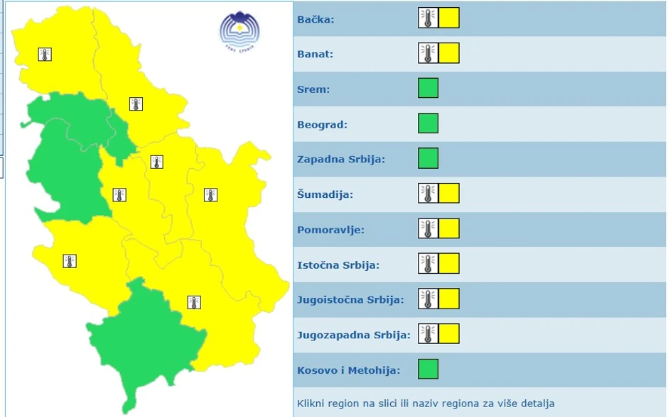 Meteoalarm za utorak