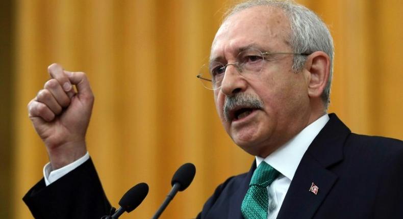 Kemal Kilicdaroglu, leader of Turkey's main opposition party the Republican People's Party (CHP), speaks at the Turkish parliament in Ankara, on April 18, 2017