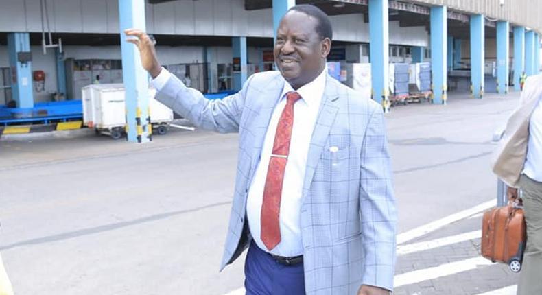 File image of Raila Odinga at JKIA