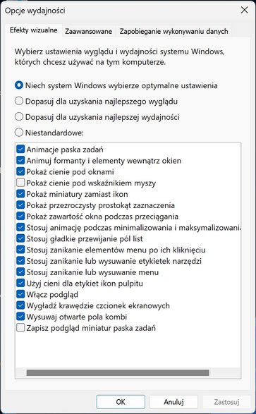 Efekty wizualne Windows 11