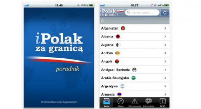 <b>iPolak</b>
<br></br>
W aplikacji znajdziemy wiele potrzebnych podczas pobytu za granicą informacji: adresy i telefony do ambasad we wszystkich krajach świata, komunikaty i ostrzeżenia MSZ oraz porady dla podróżników, np. jak postępować w razie wypadku czy kradzieży.