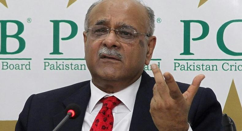 Chairman of the Pakistan Cricket Board (PCB) Najam Sethi pictured during a press conference in Lahore on August 9, 2017