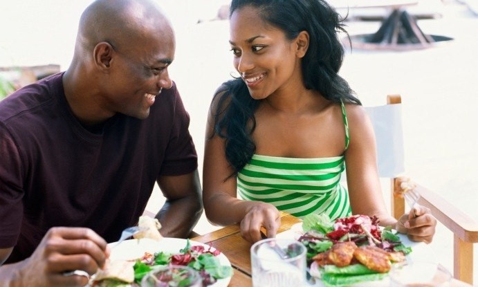 Couple eating together