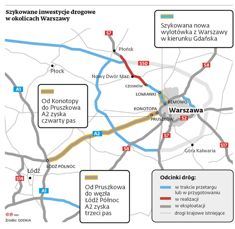 Szykowane inwestycje drogowe w okolicach Warszawy